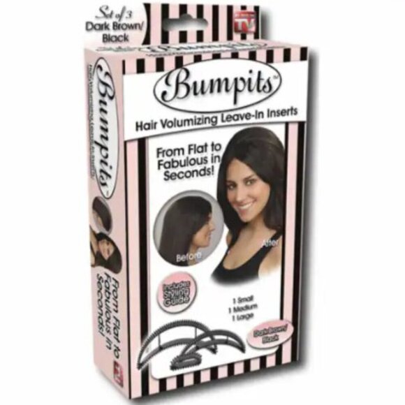 BUMPITS HAIR VOLUMIZING INSERTS DARK BROWN/BLACK SET OF 3 AS SEEN ON TV - Picture 1 of 7